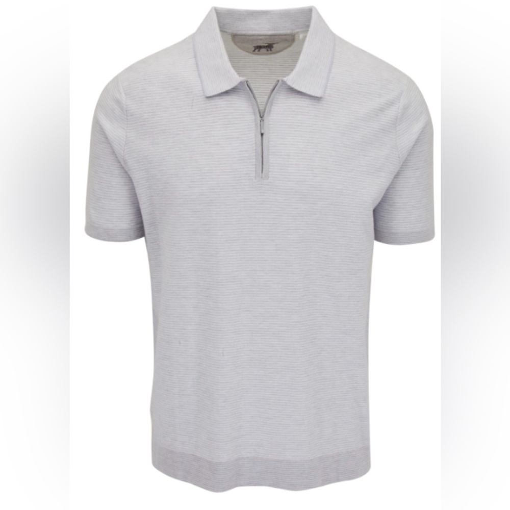 Raffi Platinum Stripped Cotton Blend Zip Polo. Light gray

O